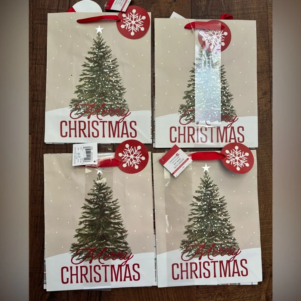 Christmas bags bows box paper NEW NWT Approx 4 lbs Santa candy cane tree